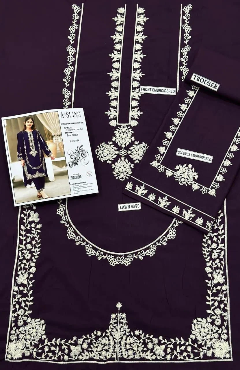 Purple Embroidered Lawn Shirt & Cotton Trouser Set