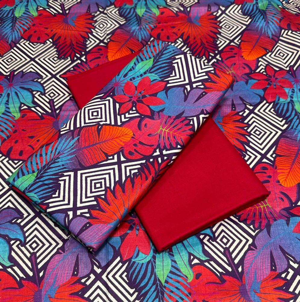 2 Pcs Women's Unstitched Cambric Printed Suit
