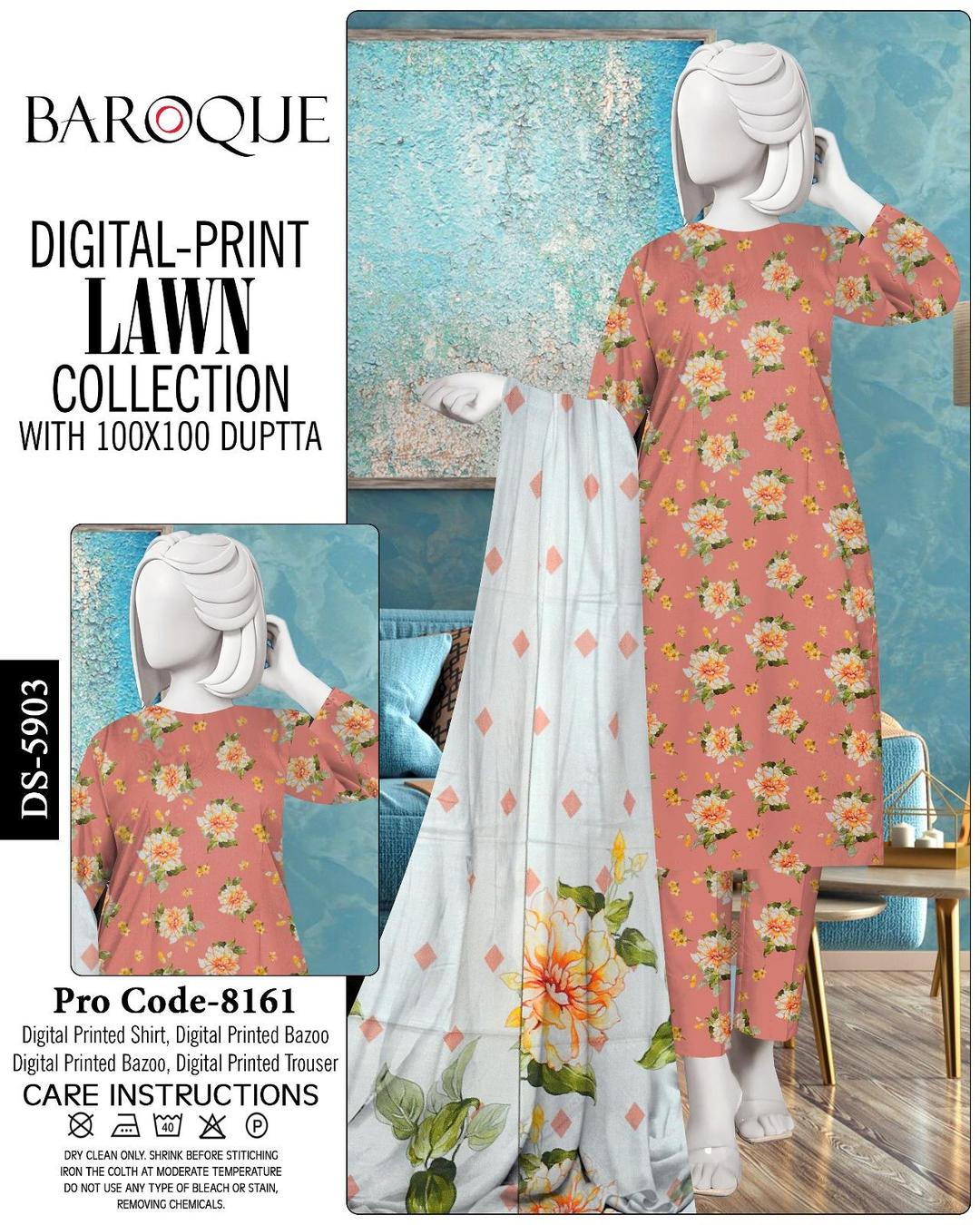 3 Pcs Women's Unstitched Digital Print Suit
