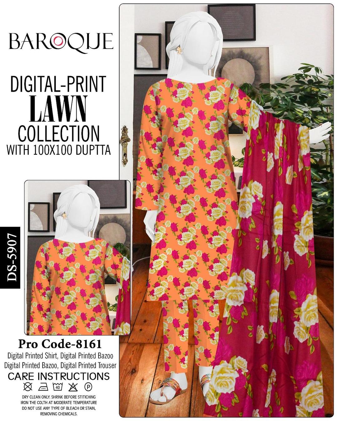 3 Pcs Women's Unstitched Digital Print Suit