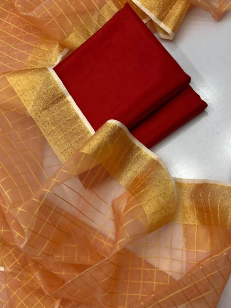 3 Pcs Women's Unstitched Fancy Katan Silk Plain Suit