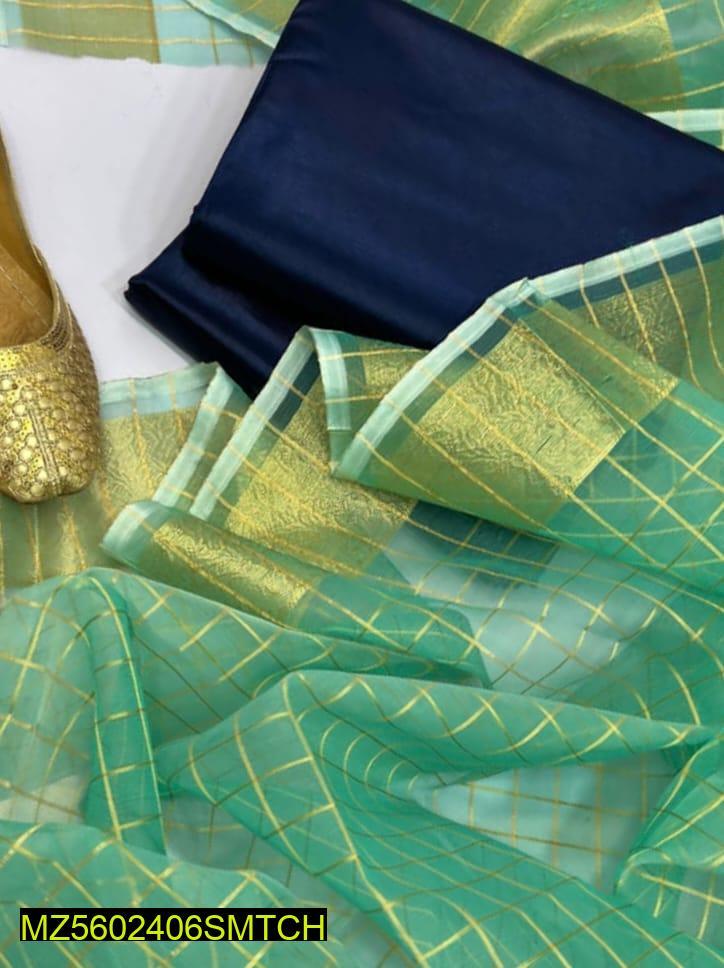 3 Pcs Women's Unstitched Fancy Katan Silk Plain Suit