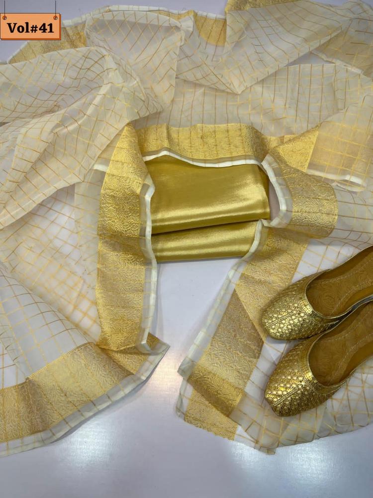 3 Pcs Women's Unstitched Fancy Katan Silk Plain Suit