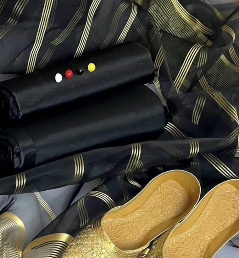 3 Pcs Women's Unstitched Katan Silk Plain Suit