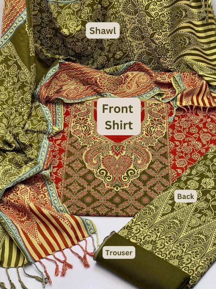 3 Pcs Women's Unstitched Wool Printed Suit