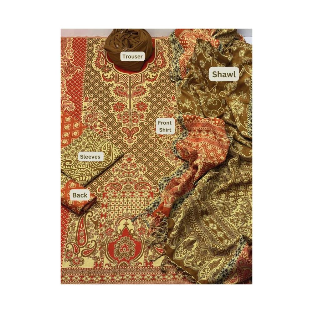 3 Pcs Women's Unstitched Wool Printed Suit