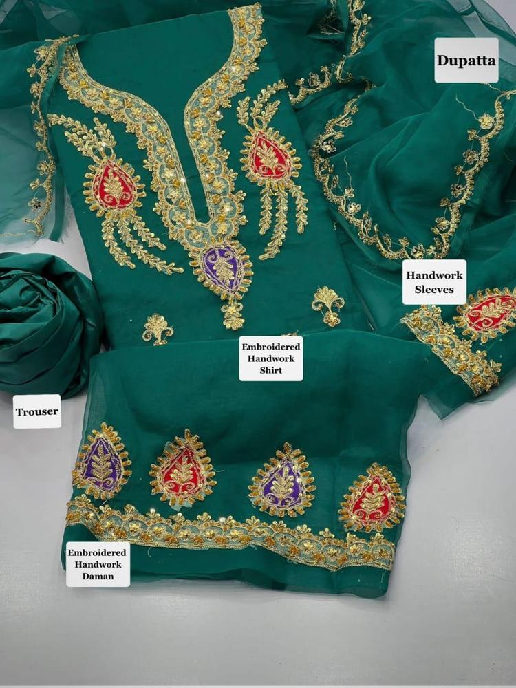 3 Pcs Women's Unstitched Organza Embroidered Suit