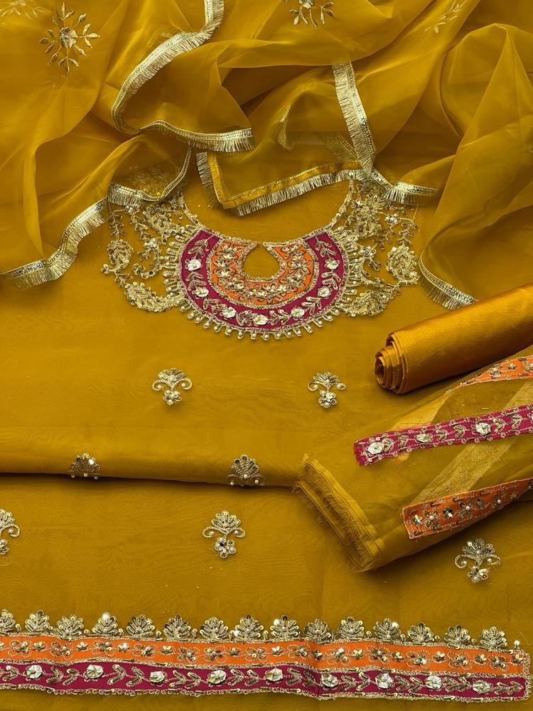 3 Pcs Women's Unstitched Organza Embroidered Suit