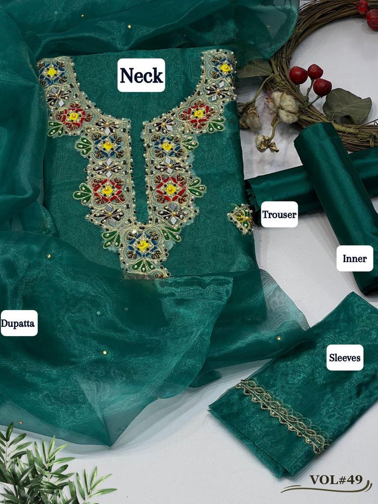 3 Pcs Women's Unstitched Tissue Hand Work Suit