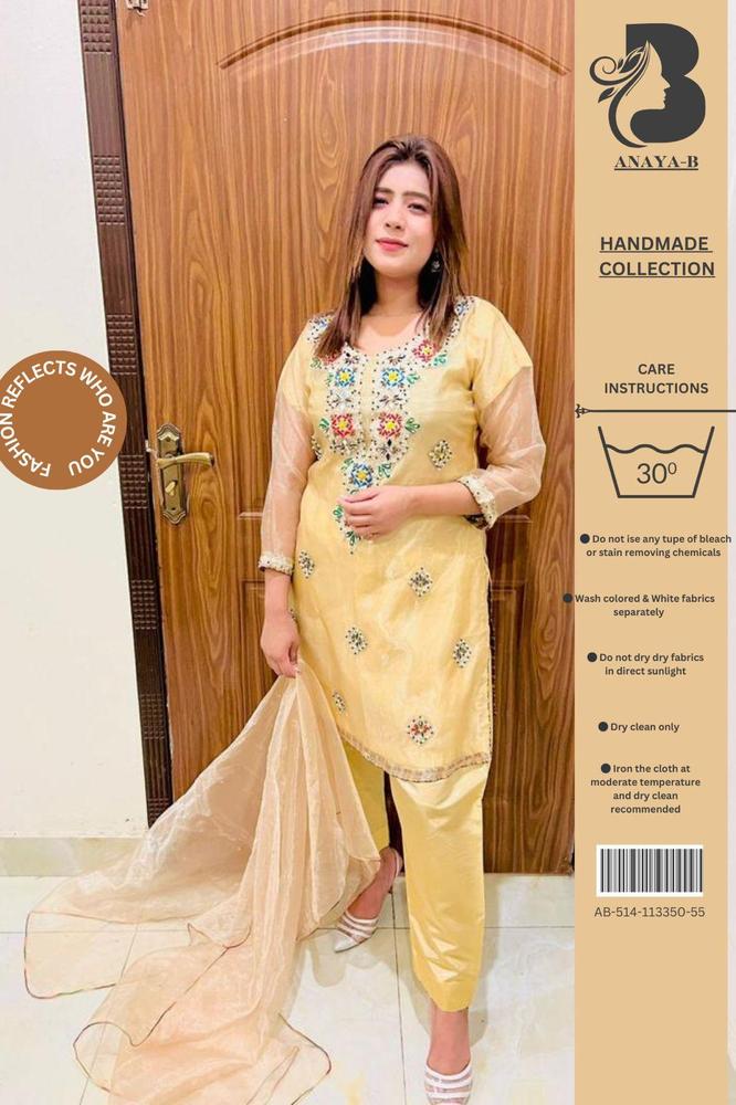 3 Pcs Women's Unstitched Tissue Mirror Work Suit