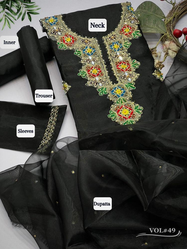 3 Pcs Women's Unstitched Tissue Mirror Work Suit