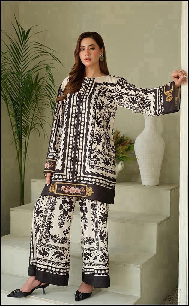 Elegant Blue Cotton Suit Set with Printed Design - 3 Pcs Ensemble