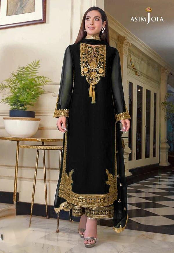 3 Pcs Women's Unstitched Sequins Embroidered Suit