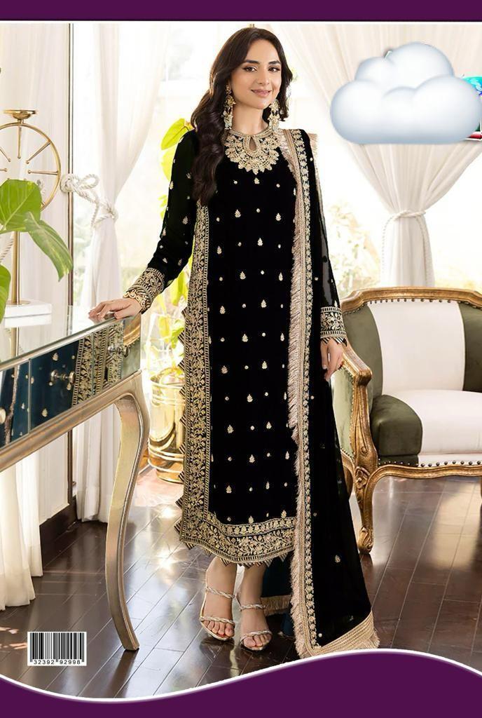 3 Pcs Women's Unstitched Sequins Embroidered Suit
