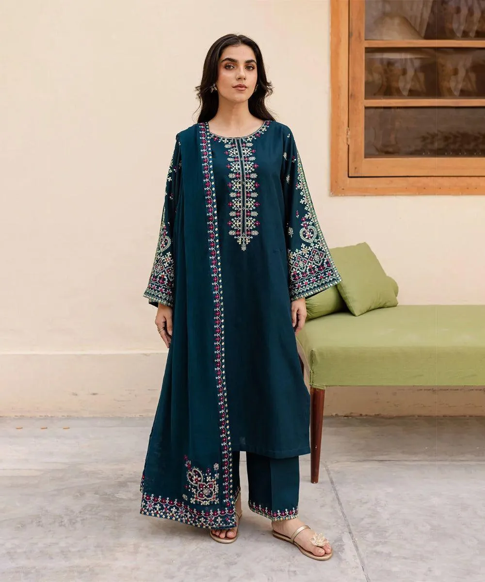 3 Pcs Women's Unstitched Embroidered Suit
