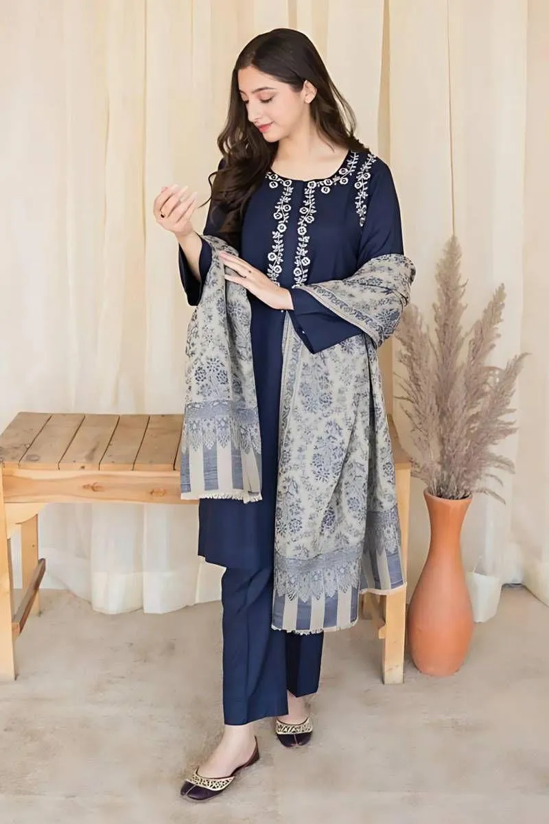 3 Pcs Women's Unstitched Embroidered Suit