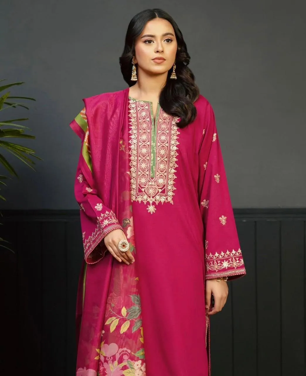 3 Pcs Women's Unstitched Embroidered Suit