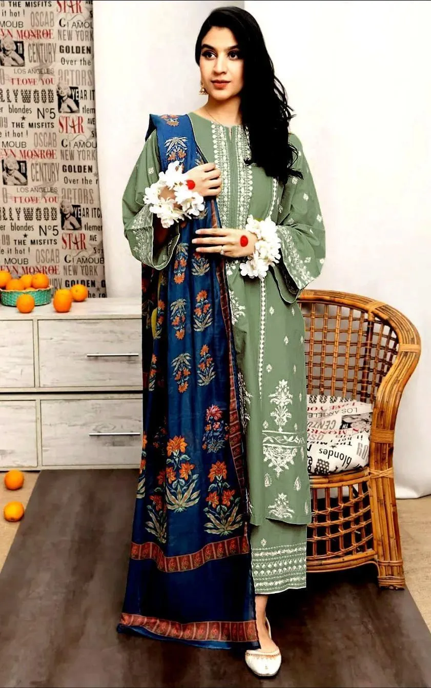 3 Pcs Women's Unstitched Embroidered Suit