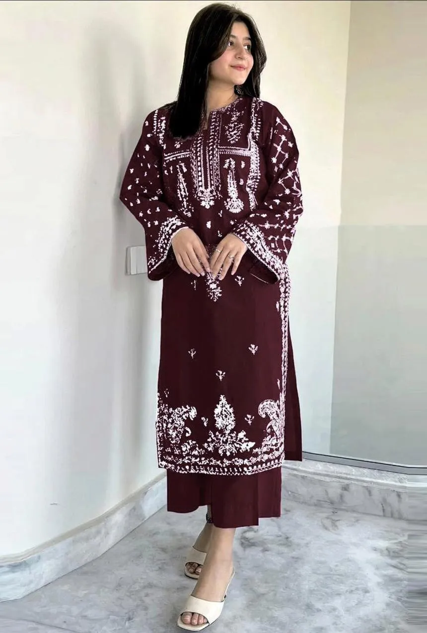 2 Pcs Women's Unstitched Embroidered Suit