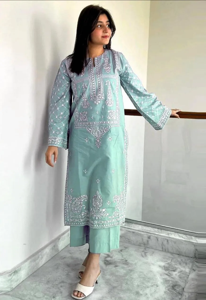 2 Pcs Women's Unstitched Embroidered Suit