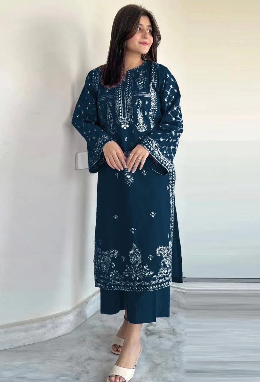 2 Pcs Women's Unstitched Embroidered Suit