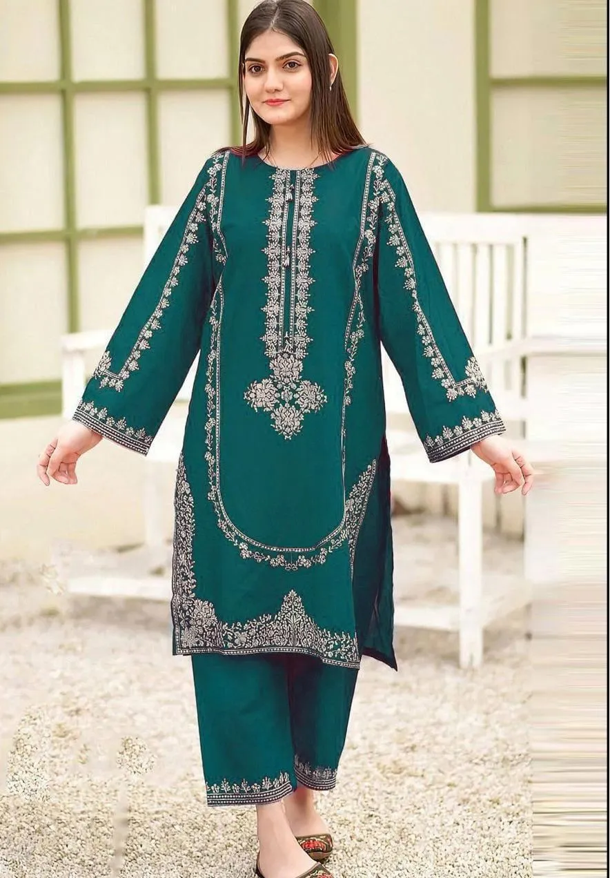 2 Pcs Women's Unstitched Embroidered Suit