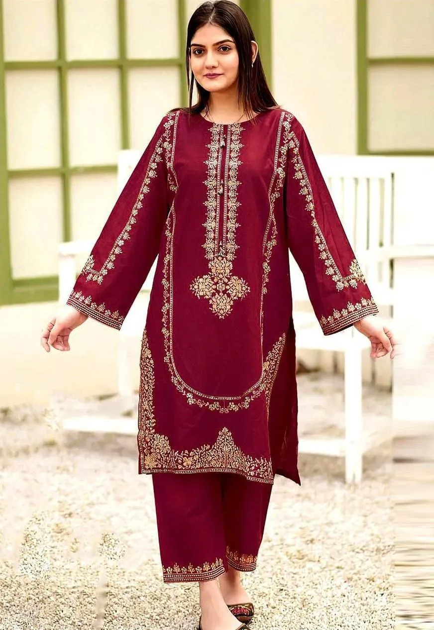 2 Pcs Women's Unstitched Embroidered Suit