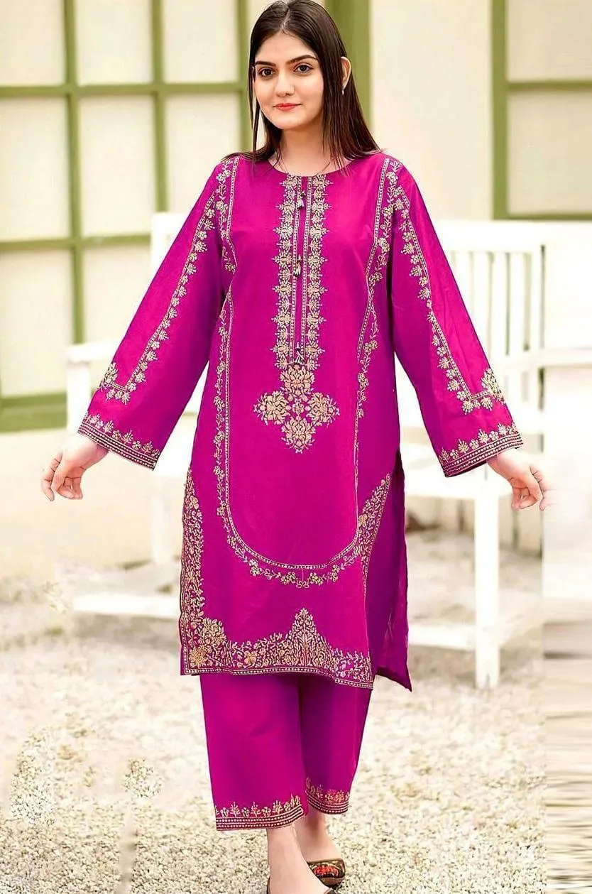2 Pcs Women's Unstitched Embroidered Suit