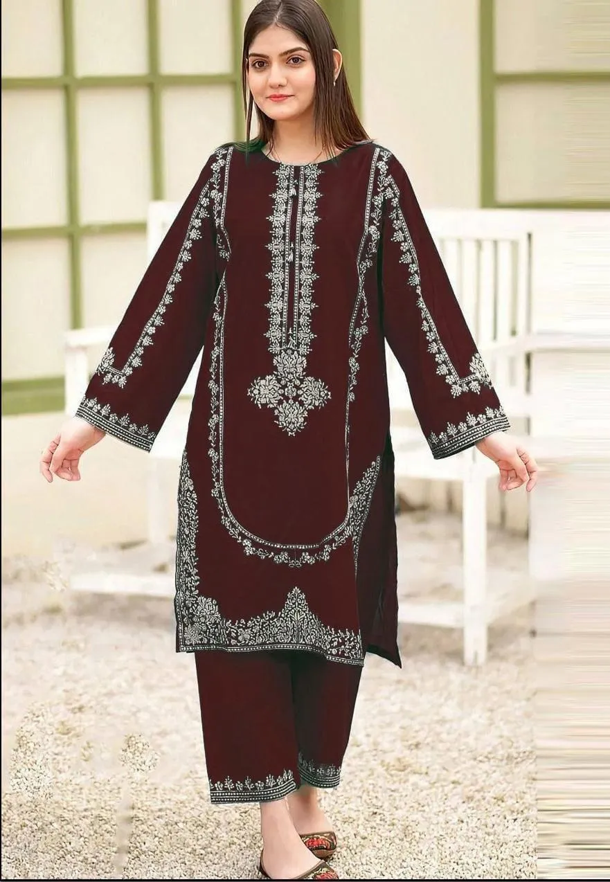 2 Pcs Women's Unstitched Embroidered Suit