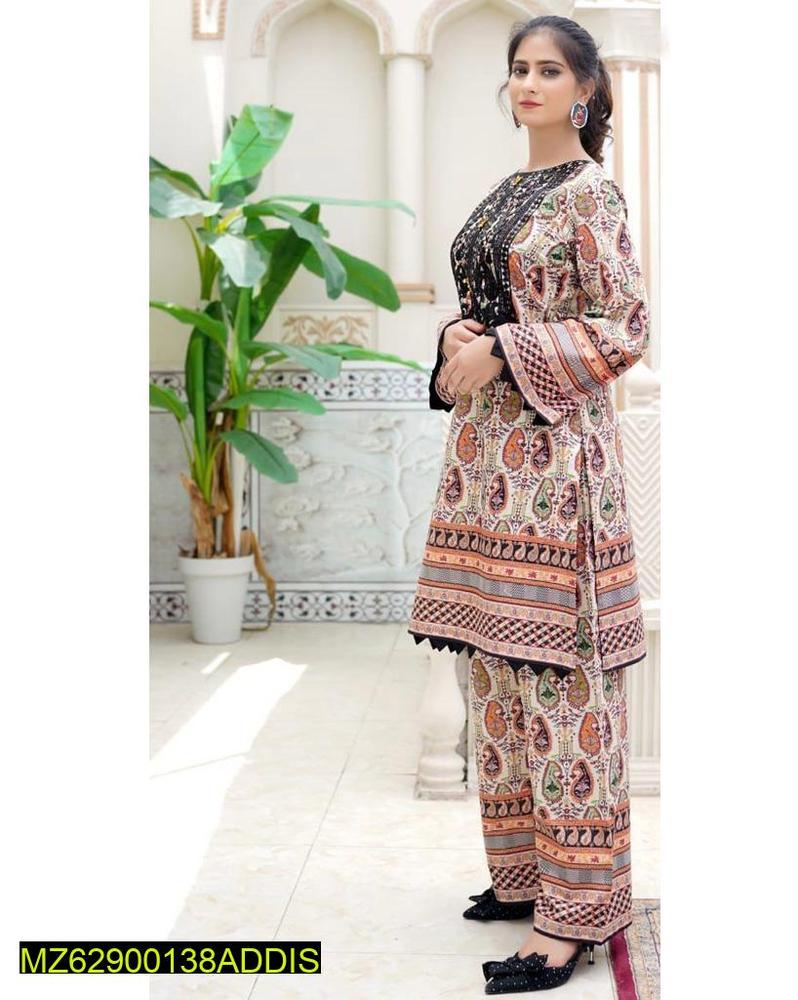 2 Pcs Women's Unstitched Dhanak Printed Suit