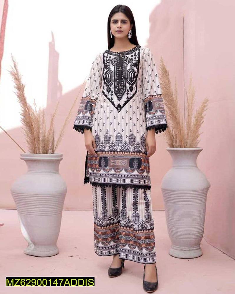 2 Pcs Women's Unstitched Dhanak Printed Suit