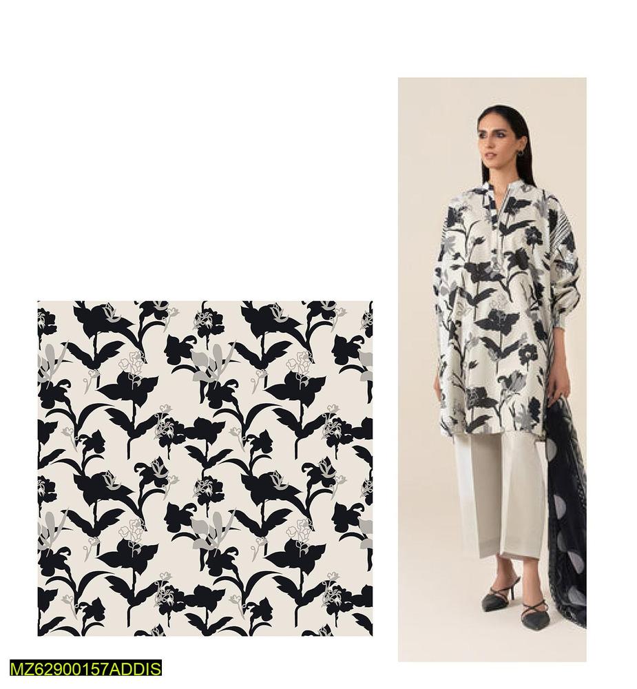 2 Pcs Women's Unstitched Dhanak Printed Suit