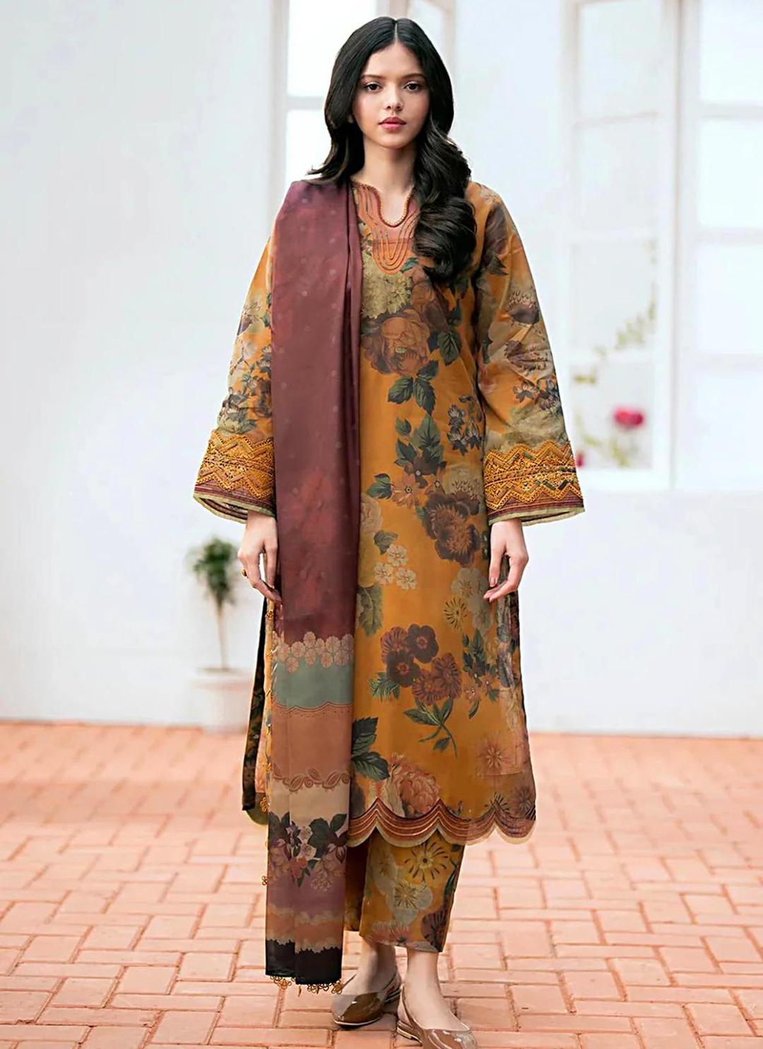 3 Pcs Women's Unstitched Linen Printed Suit