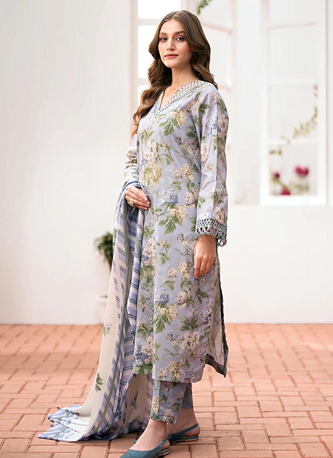 3 Pcs Women's Unstitched Linen Printed Suit