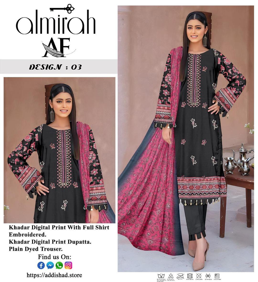 3 Pcs Women's Unstitched Khaddar Embroidered Suit