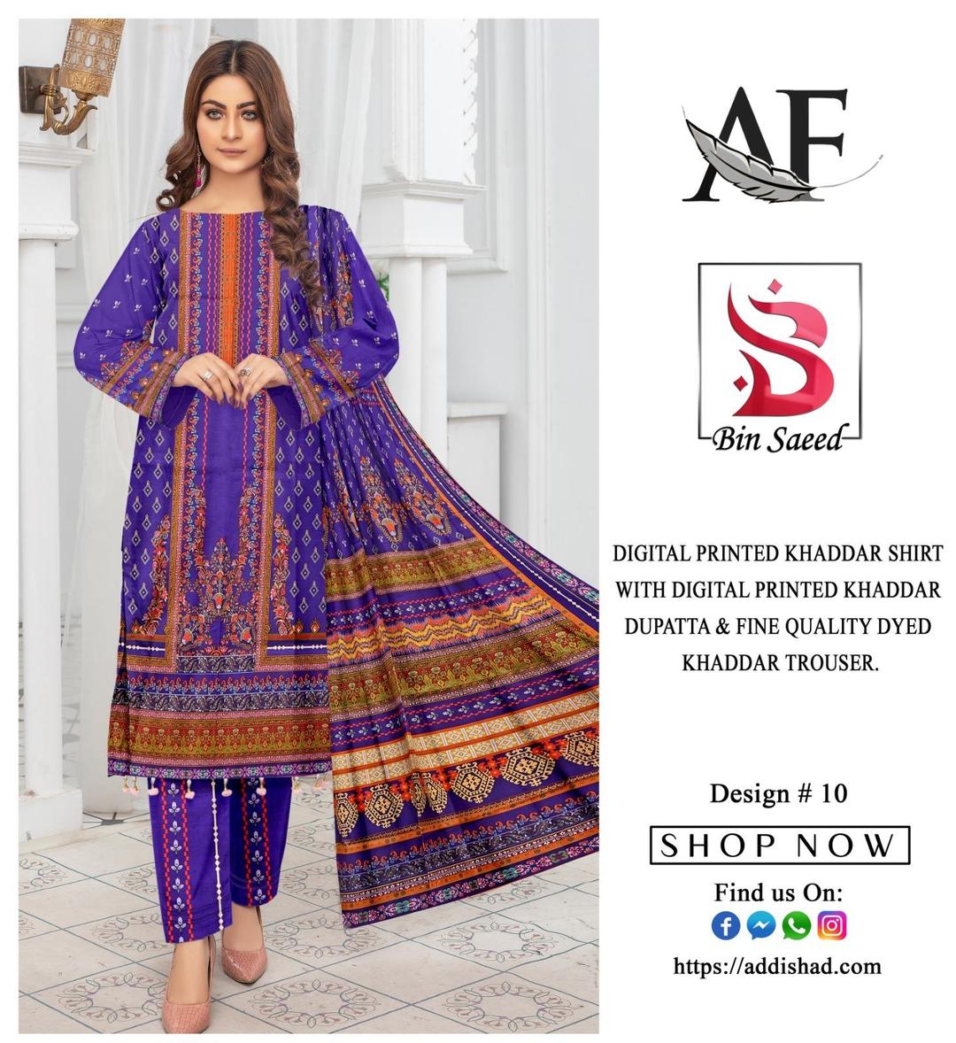 3 Pcs Women's Unstitched Khaadar Digital Print Suit