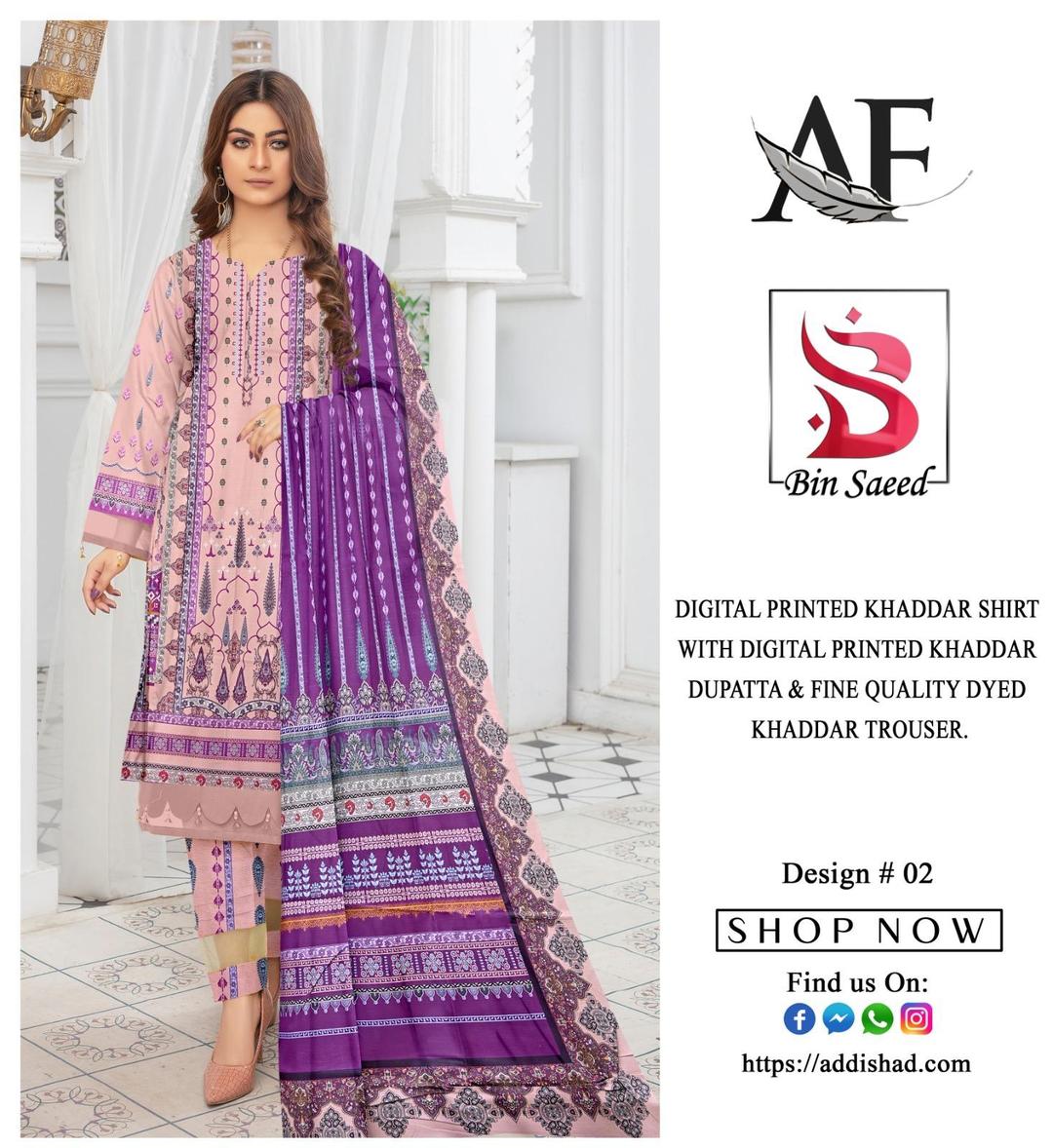 3 Pcs Women's Unstitched Khaadar Digital Print Suit