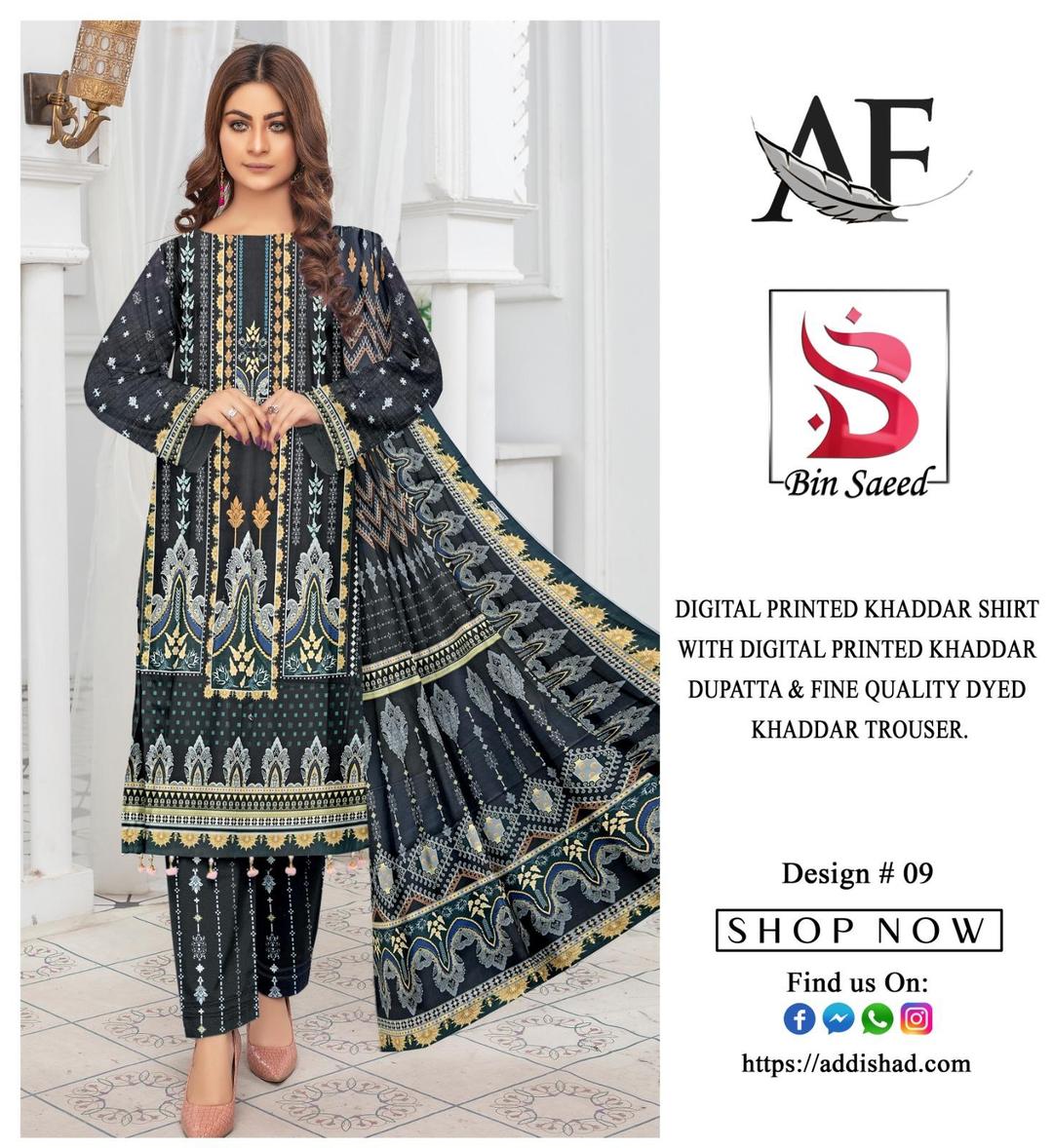 3 Pcs Women's Unstitched Khaadar Digital Print Suit