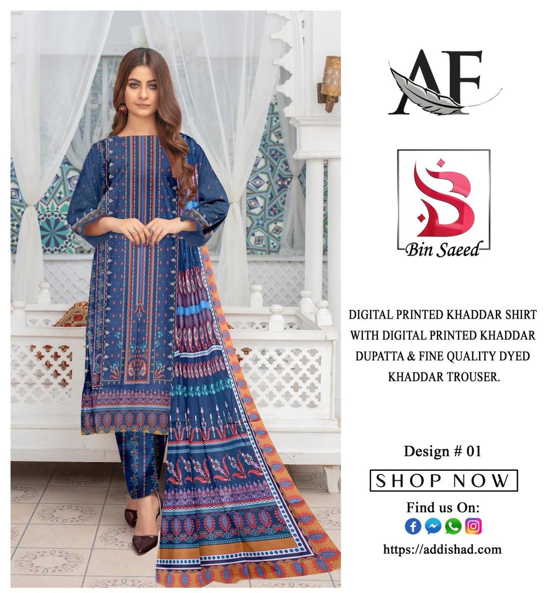 3 Pcs Women's Unstitched Khaadar Digital Print Suit