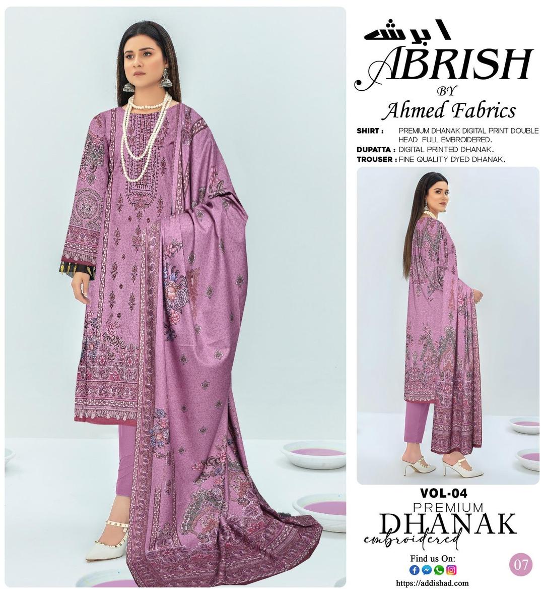 3 Pcs Women's Unstitched Dhanak Embroidered Suit