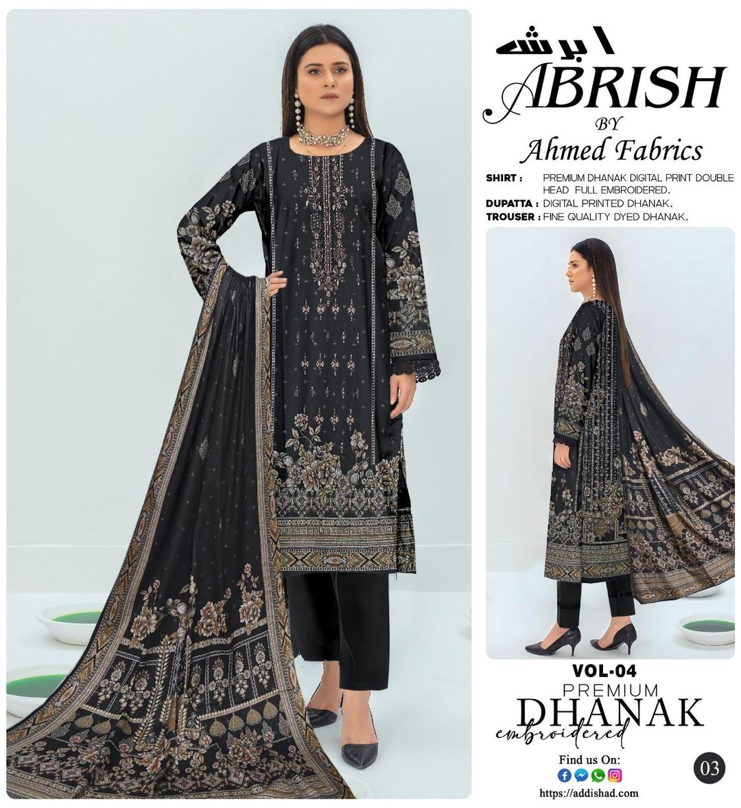 3 Pcs Women's Unstitched Dhanak Embroidered Suit