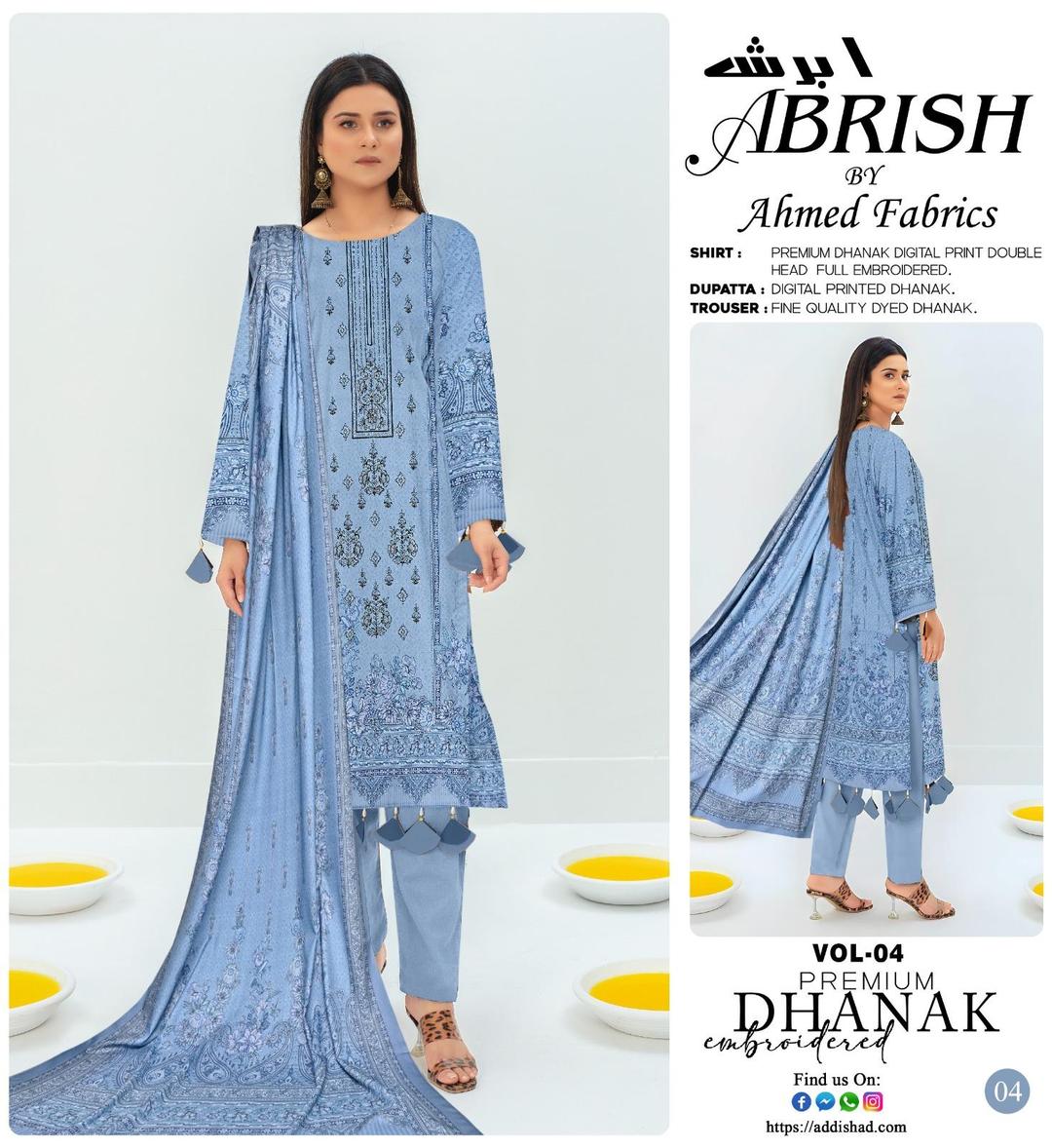 3 Pcs Women's Unstitched Dhanak Embroidered Suit