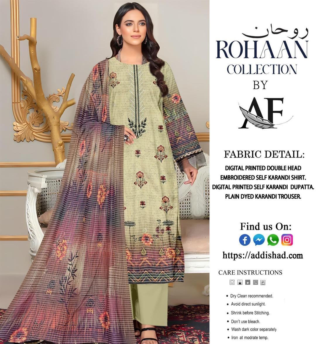 3 Pcs Women's Unstitched Karandi Printed Suit