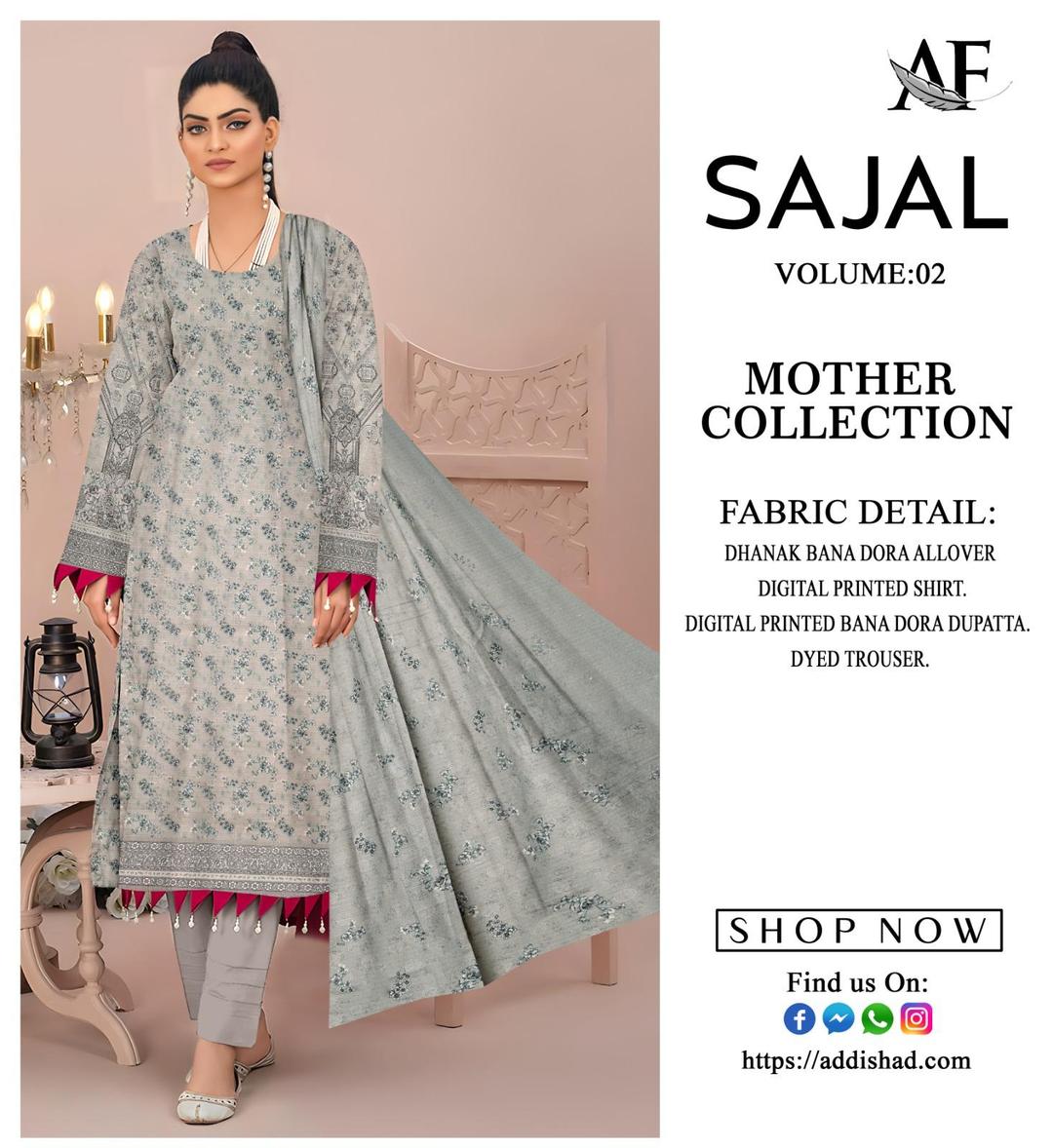 Stylish Grey Digital Print Suit - 3 Pcs Set