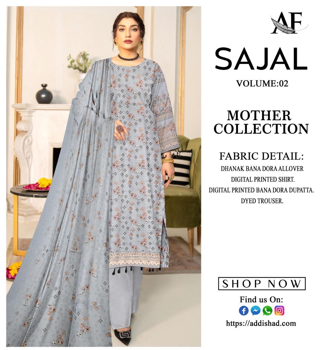 Stylish Grey Dhanak Digital Print Suit - 3 Pcs Ensemble