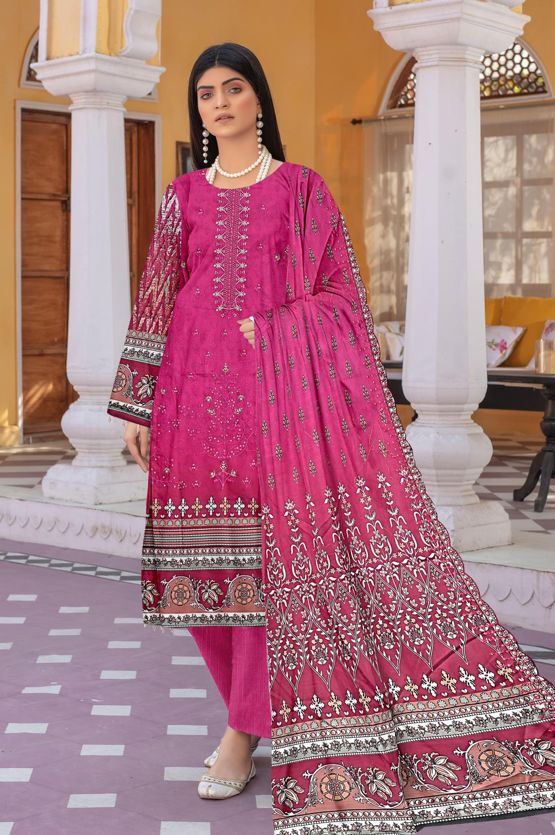 Embroidered Khaddar Suit Set - 3 Pcs in Pink