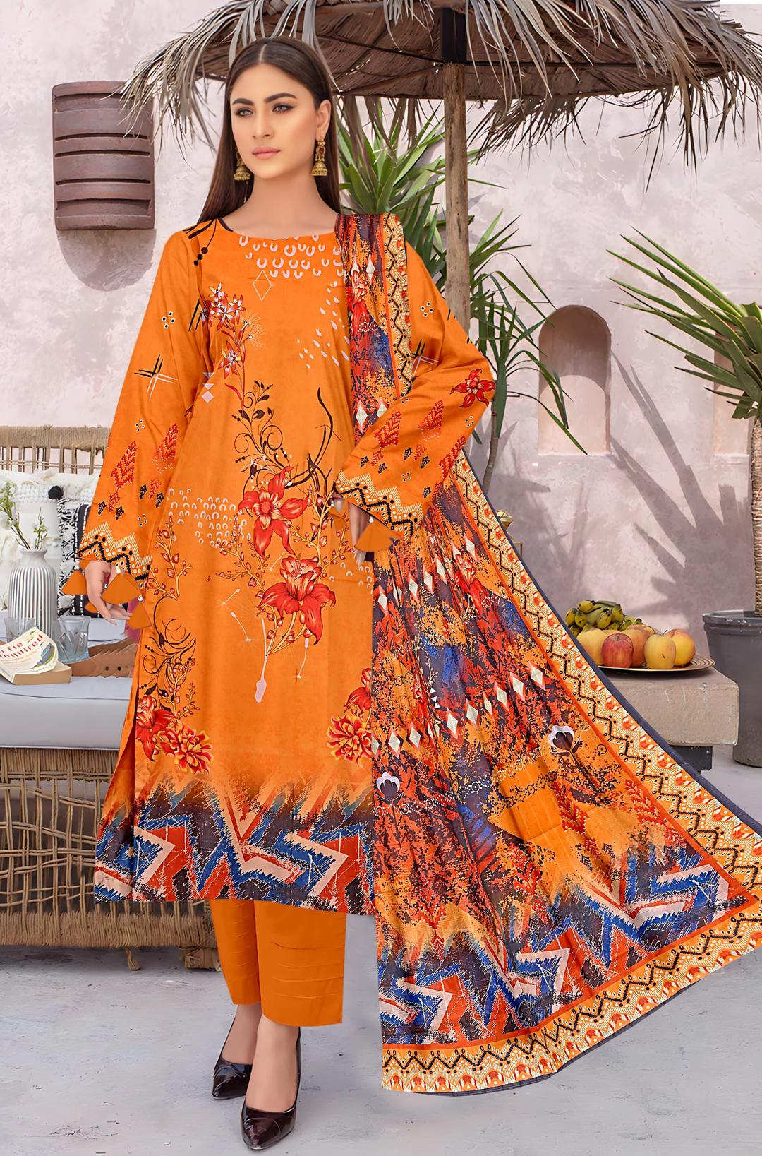 Women's Stunning Digital Print Lawn Suit with Printed Design - 3 Pcs