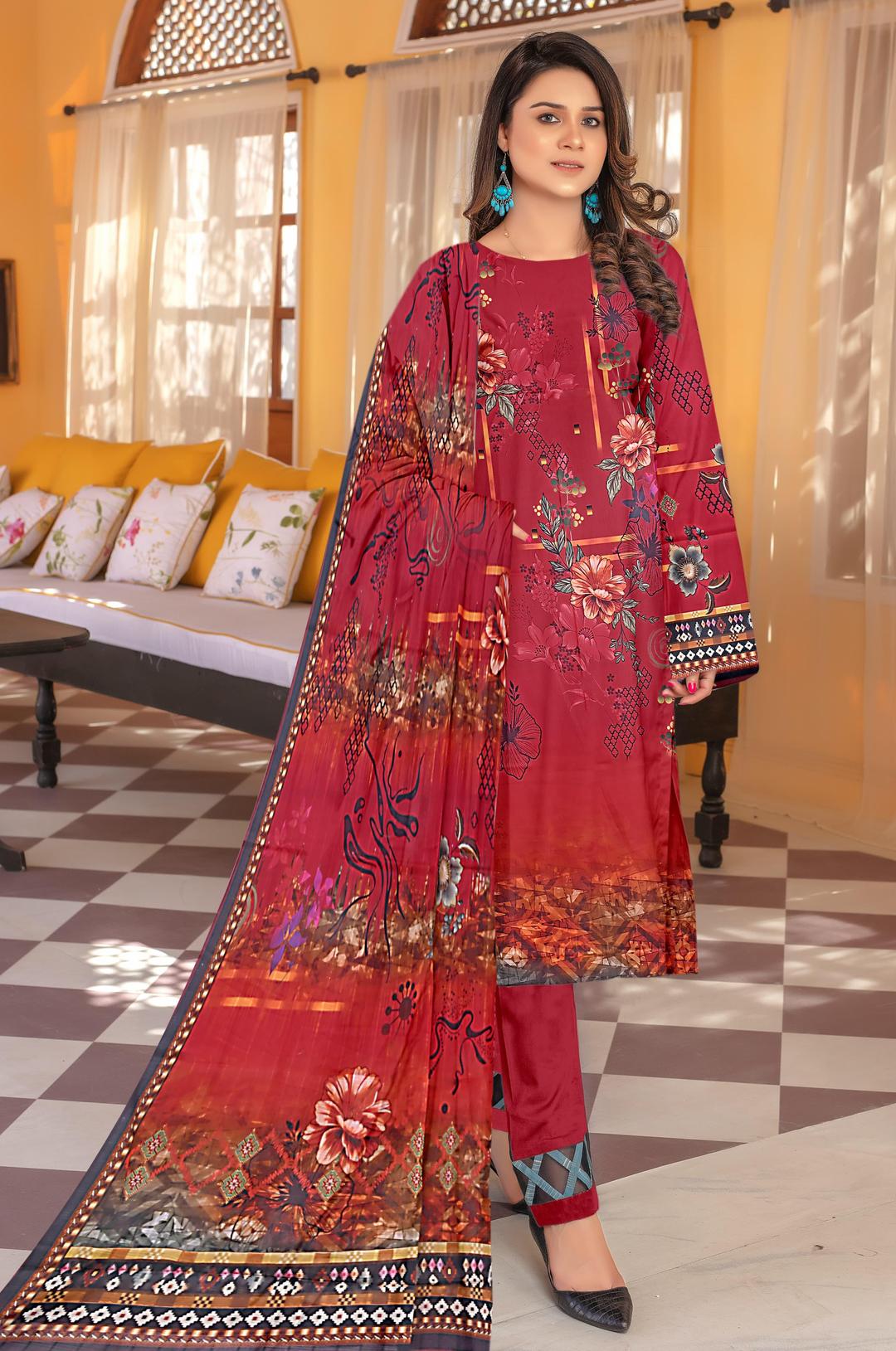 Women's Stunning Digital Print Lawn Suit with Printed Design - 3 Pcs