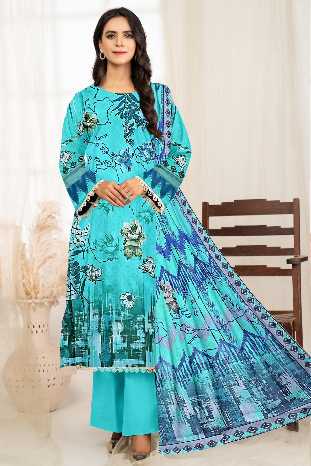 Women's Stunning Digital Print Lawn Suit with Printed Design - 3 Pcs