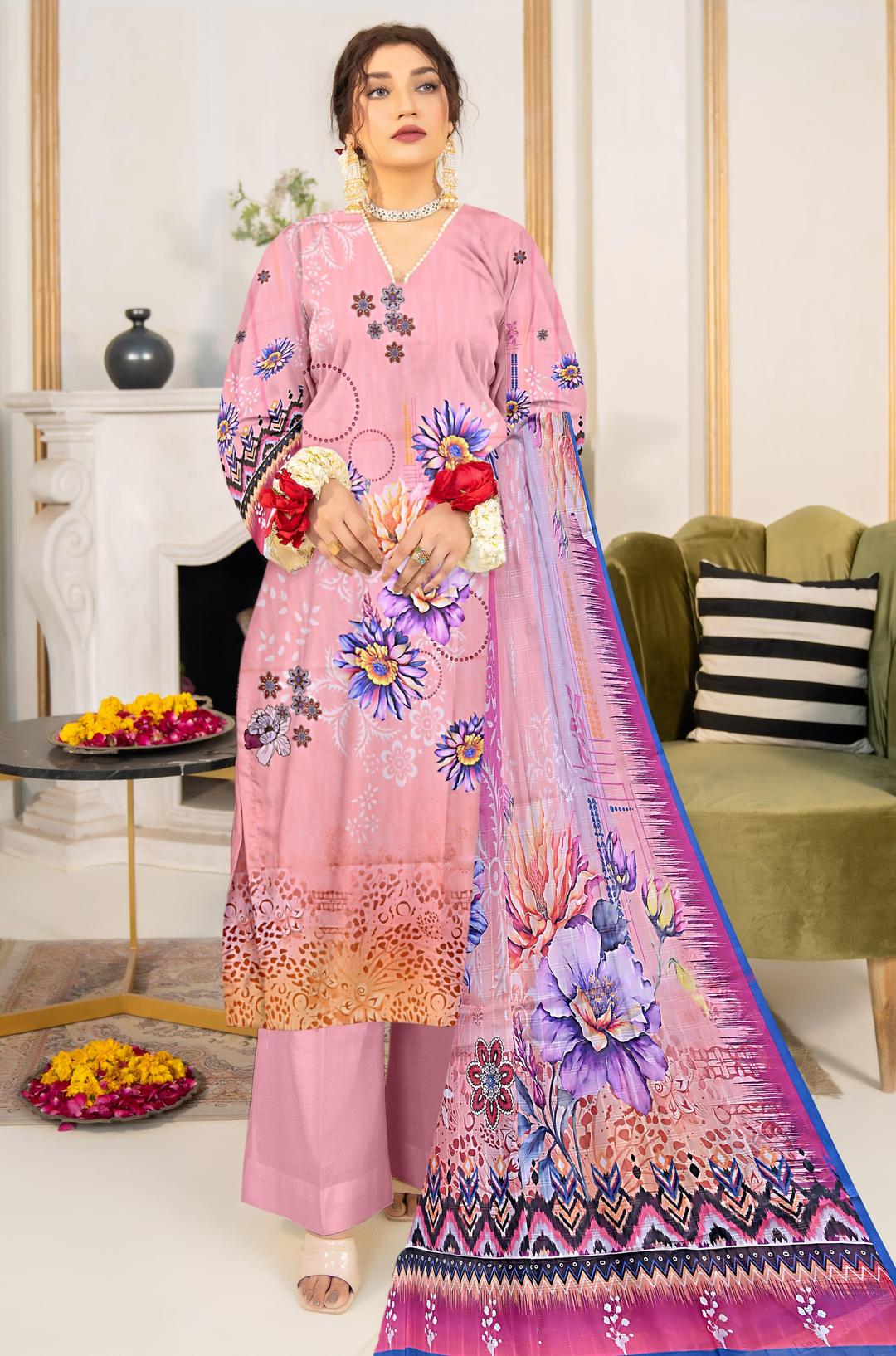 Women's Stunning Digital Print Lawn Suit with Printed Design - 3 Pcs